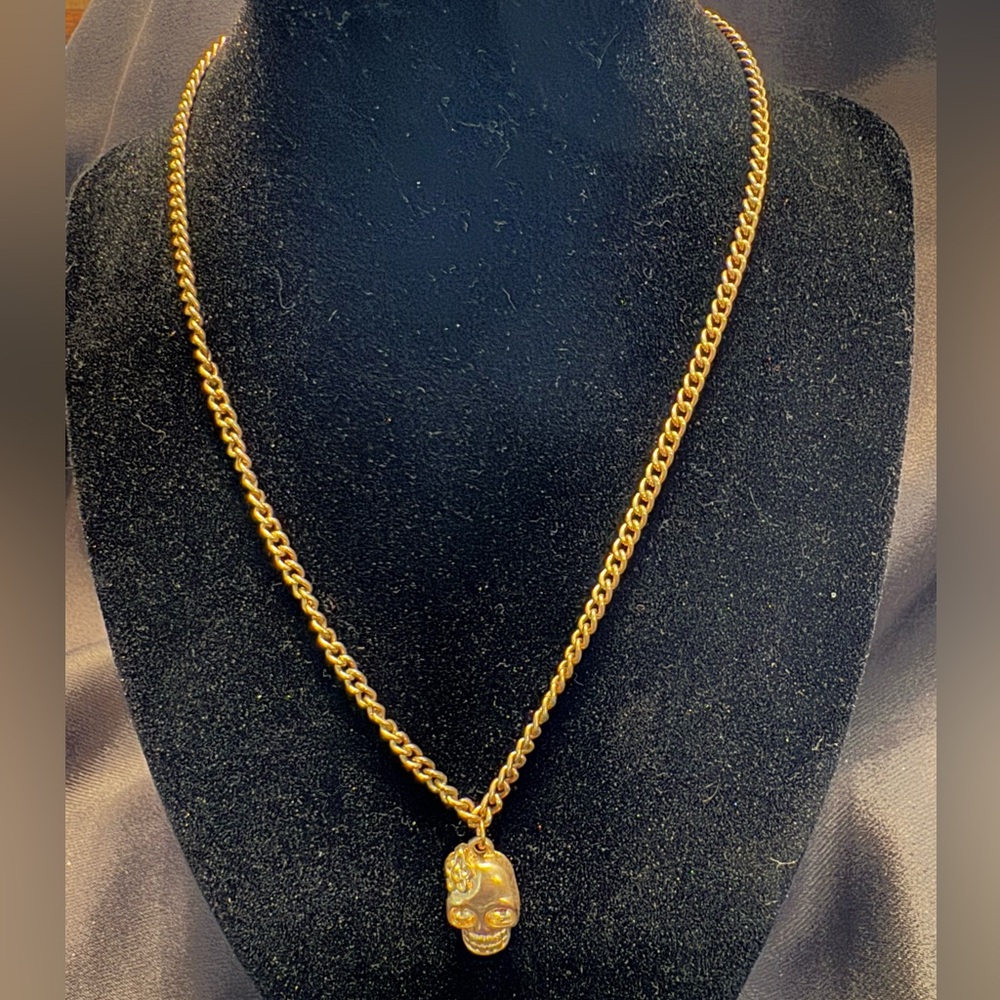 Gold Color Chain With Sugar Skull Pendant 15-17 inch Adjustable Length